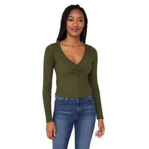 Love Wins Olive Green Ribbed Long Sleeve Top